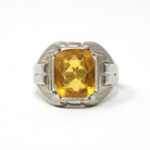 Simulated Yellow Sapphire Ring - Mid Century Sterling Silver Glass Stone Signet - Circa 1940s Era Size 10 1/4 Statement OB Fashion Jewelry