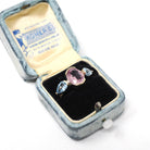 Pink Spinel & Aquamarine Ring - Estate 14k Yellow Gold Gemstone Band - Modern Circa 2000's Era Size 6 1/2 Three Stone Fine Statement Jewelry