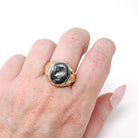 Vintage Hematite Ring - Retro 10k Yellow Gold Intaglio Carved Gray Roman Gem Warrior - Circa 1960s Era Size 10 Unisex Fine Statement Jewelry