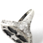Onyx Filigree Ring - Art Deco Era 14k White Gold Black Chalcedony Navette - Antique Circa 1920s Era Size 6 1/4 Diamond Accent Fine Jewelry
