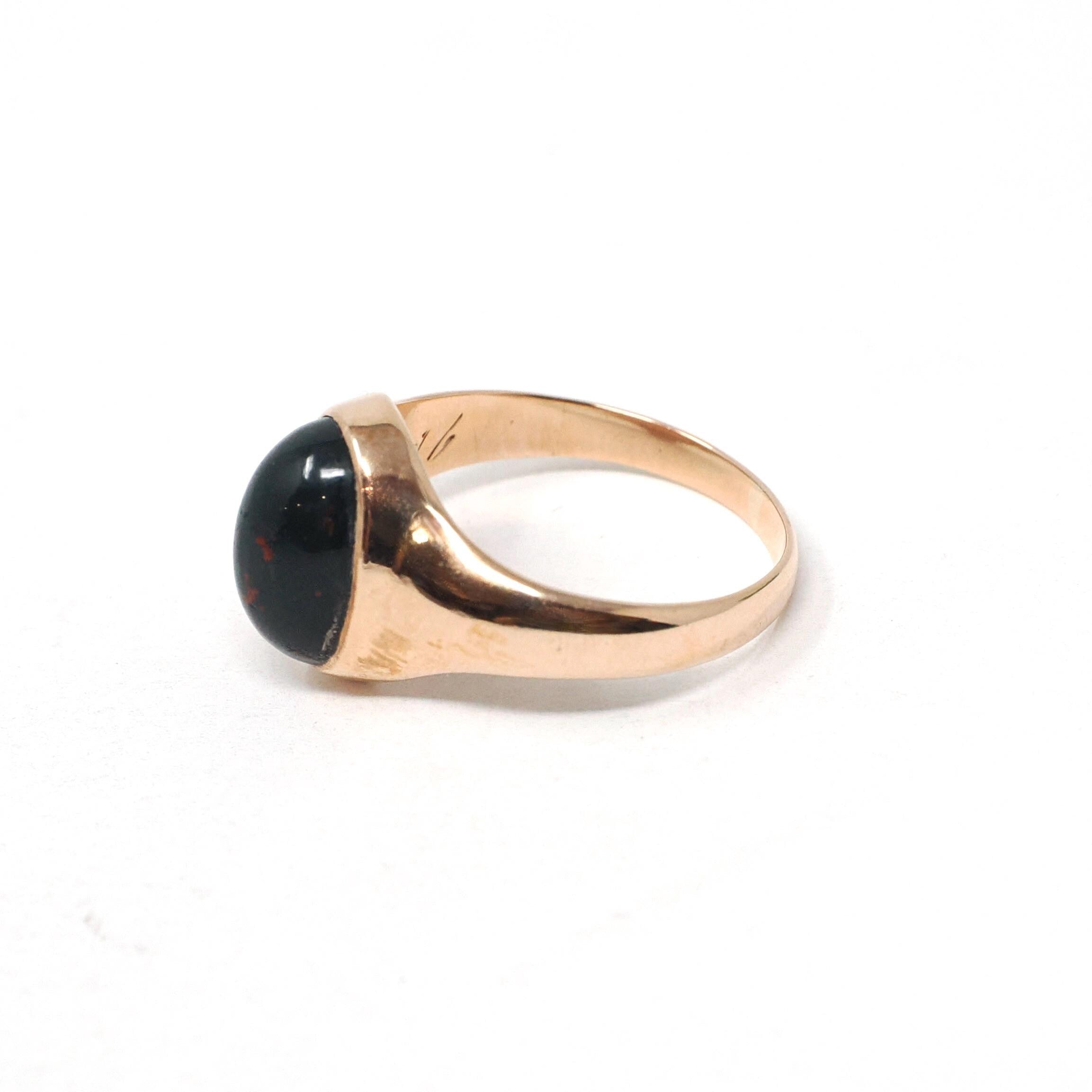 Antique Bloodstone Ring - Edwardian 10k Rose Gold Dark Green Red Oval Cabochon Gem - Dated 1916 Size 5 1/4 Heliotrope Fine Statement Jewelry