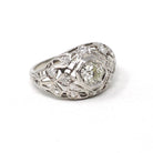 Antique Engagement Ring - Platinum .79 CTW Natural Diamond Anniversary Filigree Band - Circa 1910s Size 5.5 Octagonal Setting Fine Jewelry