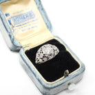 Antique Engagement Ring - Platinum .79 CTW Natural Diamond Anniversary Filigree Band - Circa 1910s Size 5.5 Octagonal Setting Fine Jewelry