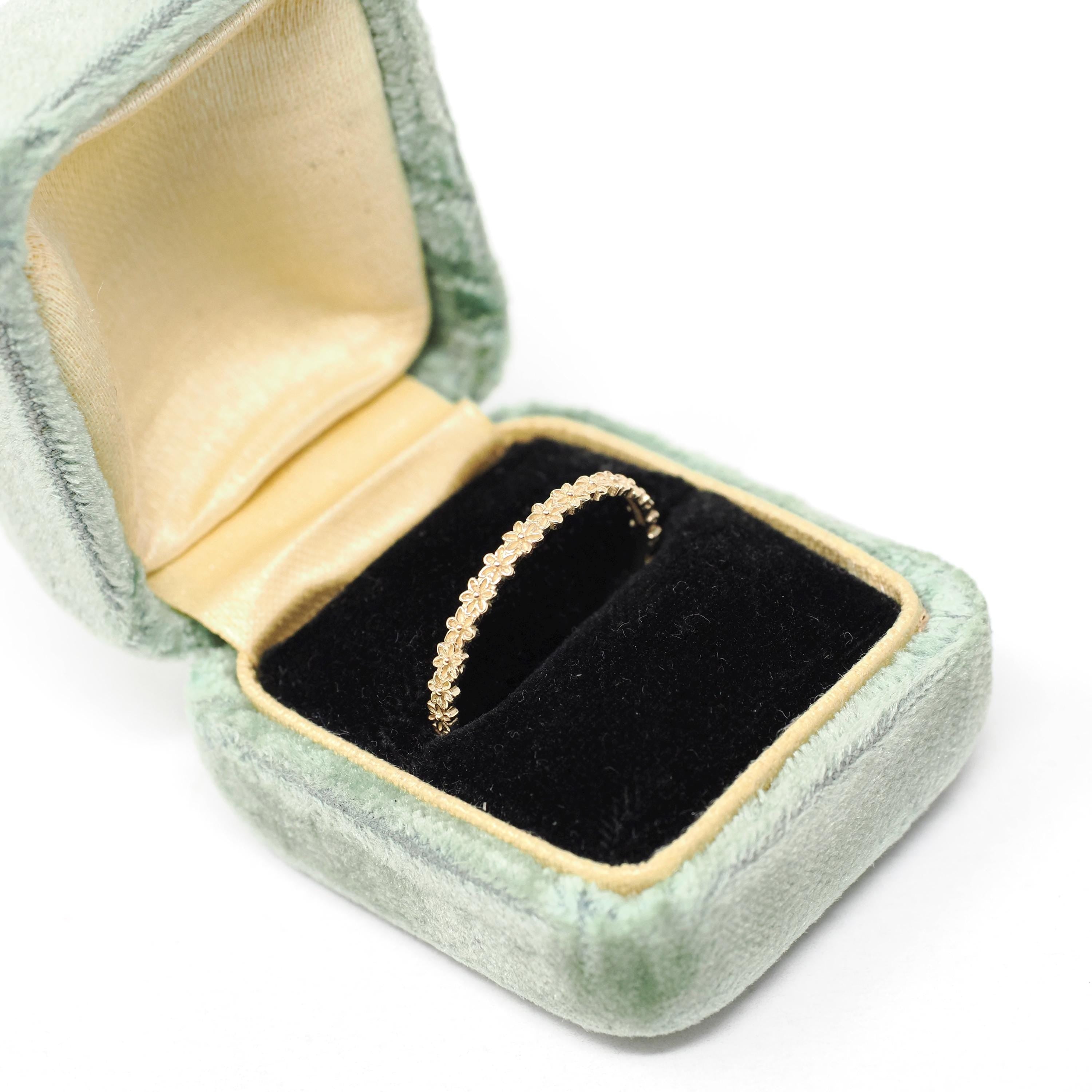 Eternity Flower Band - Estate 14k Yellow Gold Floral 2.3 MM Stacking Wedding Ring - Modern Era Size 8.75 Nature Inspired Dainty Fine Jewelry