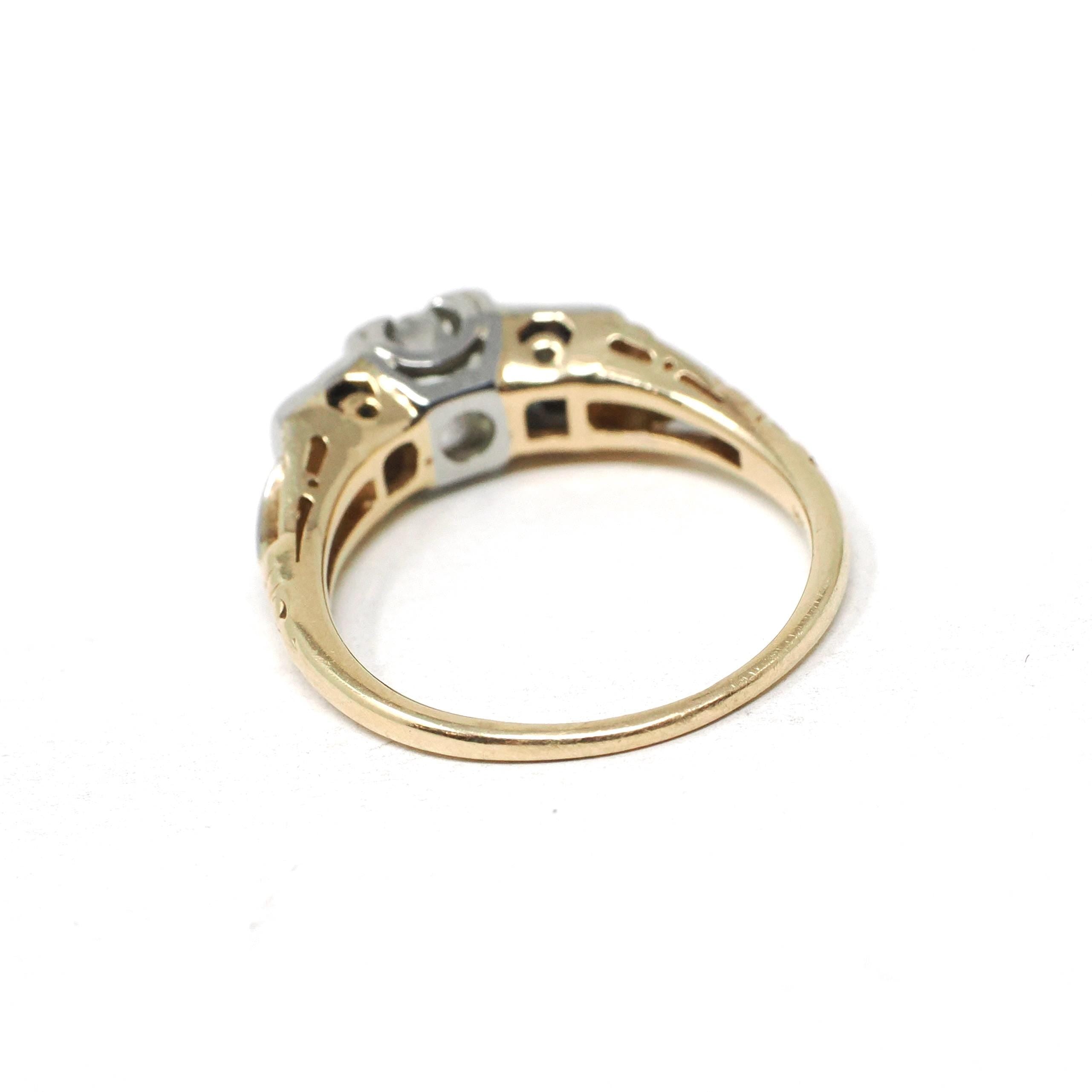 Vintage Engagement Ring - Mid Century 14k Yellow & 18k White Gold Natural .69 CTW Diamonds - Circa 1940s Size 5.25 Bridal Fine Jewelry