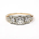 Vintage Engagement Ring - Mid Century 14k Yellow & 18k White Gold Natural .69 CTW Diamonds - Circa 1940s Size 5.25 Bridal Fine Jewelry