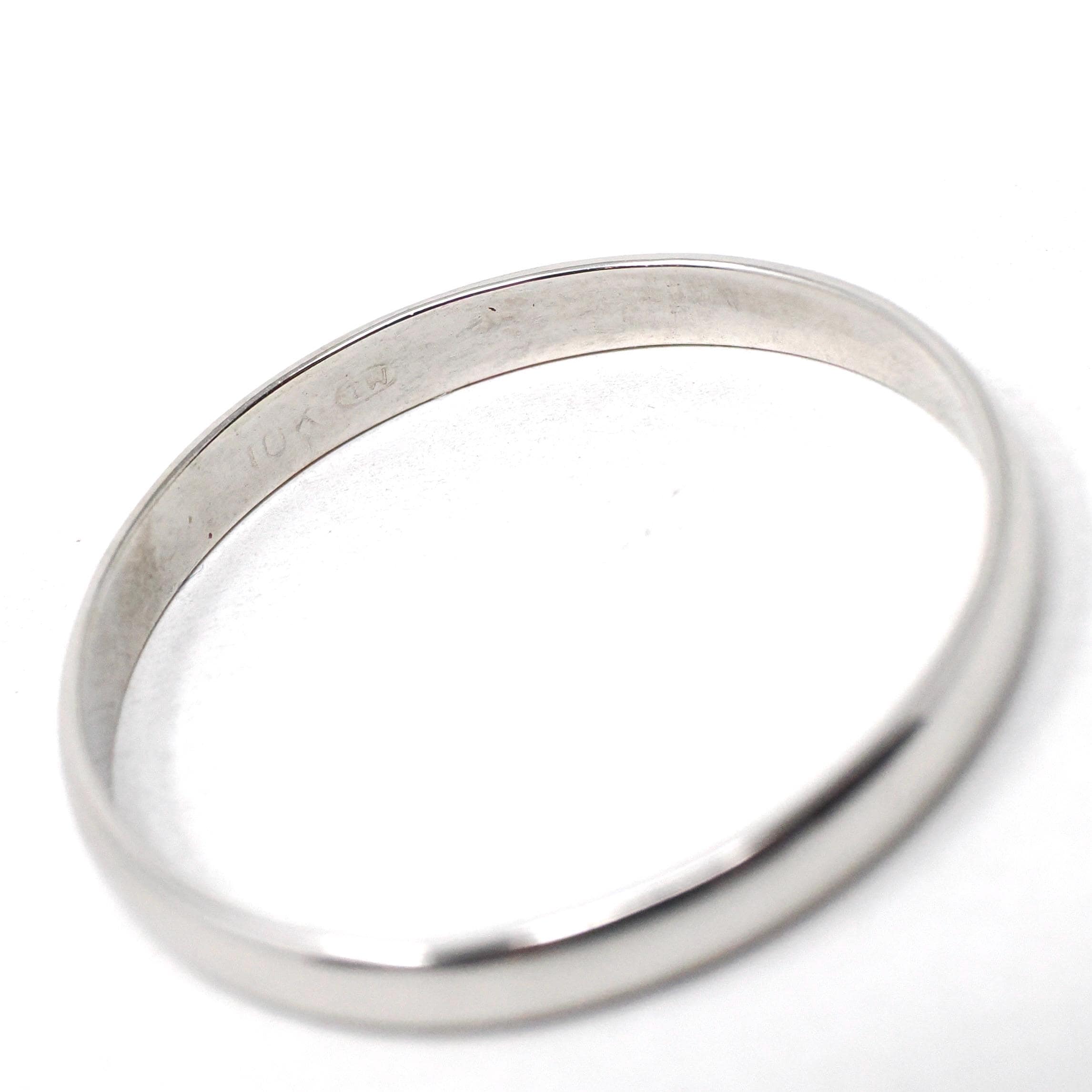 Modern Wedding Band - Estate 10k White Gold 2.8 MM Half Round Bridal Ring - Unisex Size 13 3/4 Plain Stacking Fine Minimalist Unity Jewelry