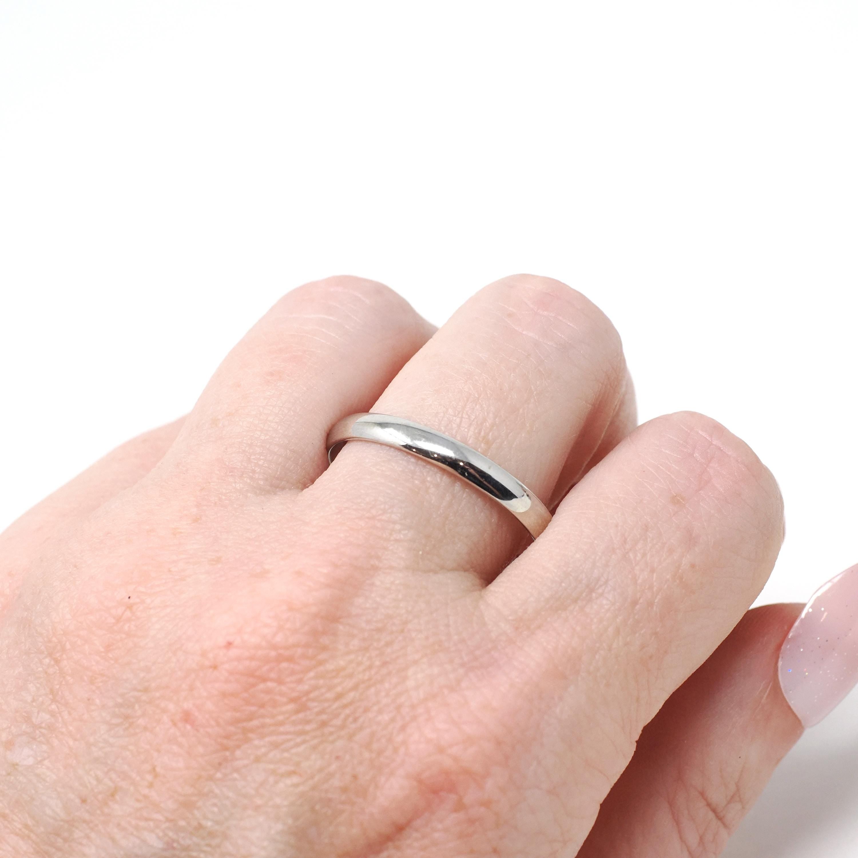 Modern Wedding Band - Estate 10k White Gold 2.8 MM Half Round Bridal Ring - Unisex Size 13 3/4 Plain Stacking Fine Minimalist Unity Jewelry