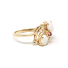 Opal & Ruby Ring - 14k Yellow Gold Natural Cabochon Cut Gemstone Band - Modern Estate Size 5 1/2 October Bypass Style Fine Statement Jewelry