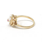 Opal & Ruby Ring - 14k Yellow Gold Natural Cabochon Cut Gemstone Band - Modern Estate Size 5 1/2 October Bypass Style Fine Statement Jewelry