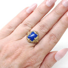 Lapis Lazuli Ring - Vintage 10k Two Tone Gold Dark Blue Cabochon Gemstone - Circa 1940s Era Size 6 1/4 Floral Details Fine Statement Jewelry