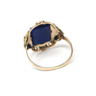 Lapis Lazuli Ring - Vintage 10k Two Tone Gold Dark Blue Cabochon Gemstone - Circa 1940s Era Size 6 1/4 Floral Details Fine Statement Jewelry