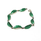 Enamel Leaf Bracelet - Vintage Mid Century Sterling Silver Green Panel Links - Circa 1960s Era Nature Inspired Norway Fine Flora Jewelry