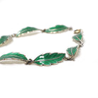 Enamel Leaf Bracelet - Vintage Mid Century Sterling Silver Green Panel Links - Circa 1960s Era Nature Inspired Norway Fine Flora Jewelry