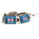 Art Deco Bracelet - Vintage Sterling Silver Blue Guilloché Enamel Pink Rose Baby Blue - Circa 1930s Era Panel Fashion Accessory 30s Jewelry