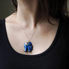 Vintage Elephant Pendant - Estate 14k Yellow Gold Carved Natural Blue Lapis Lazuli Gemstone Necklace - 1990's Era Cultural Statement Jewelry