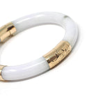 Retro Era Jade Bangle - Vintage 14k Yellow Gold Green Jadeite Hinged Cuff Bracelet - Circa 1960s Era Yuan Man Unity Fine Chinese Jewelry