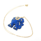 Vintage Elephant Pendant - Estate 14k Yellow Gold Carved Natural Blue Lapis Lazuli Gemstone Necklace - 1990's Era Cultural Statement Jewelry