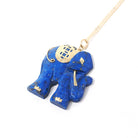Vintage Elephant Pendant - Estate 14k Yellow Gold Carved Natural Blue Lapis Lazuli Gemstone Necklace - 1990's Era Cultural Statement Jewelry