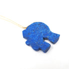 Vintage Elephant Pendant - Estate 14k Yellow Gold Carved Natural Blue Lapis Lazuli Gemstone Necklace - 1990's Era Cultural Statement Jewelry