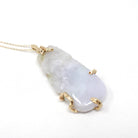 Lavender Jadeite Pendant - Estate 14k Yellow Gold Carved Green & Purple Gemstone - Circa 2000s Fine Nature Inspired Branch Statement Jewelry