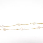 Cultured Pearl Station Necklace - Modern 14k Yellow Gold Stationary Dainty Cable Link Chain - Estate Circa 2000s Era 15 1/2 Fine Y2K Jewelry