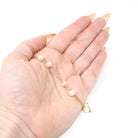 Cultured Pearl Station Necklace - Modern 14k Yellow Gold Stationary Dainty Cable Link Chain - Estate Circa 2000s Era 15 1/2 Fine Y2K Jewelry