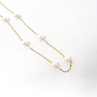 Cultured Pearl Station Necklace - Modern 14k Yellow Gold Stationary Dainty Cable Link Chain - Estate Circa 2000s Era 15 1/2 Fine Y2K Jewelry