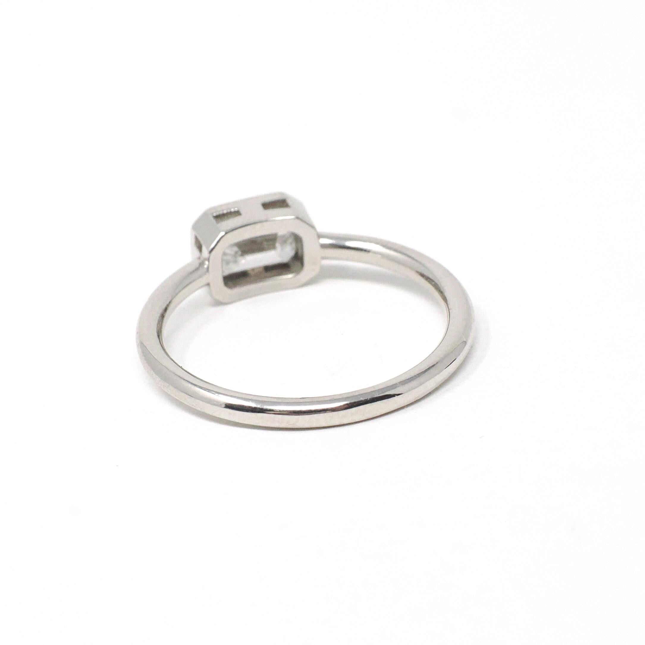 Emerald Cut Diamond Engagement Ring - Platinum Bezel East West Modern Setting - Minimalist Recycled Vintage Diamond GIA Report Fine Jewelry