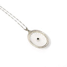 Rock Crystal Quartz Necklace - Art Deco 14k White Gold Oval Natural Diamond Pendant - Antique Circa 1920s Statement Filigree Fine Jewelry