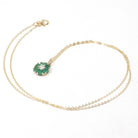 Floral Halo Necklace - Modern 14k Yellow Gold Natural .16 CT Diamond & Emerald Gemstones - Circa 1990s Petite Flower Pendant Fine Jewelry