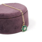 Floral Halo Necklace - Modern 14k Yellow Gold Natural .16 CT Diamond & Emerald Gemstones - Circa 1990s Petite Flower Pendant Fine Jewelry