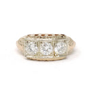 Vintage Diamond Ring - 14k Yellow Gold Three Stone Anniversary Band - Mid Century Circa 1940s Size 4 3/4 Cocktail 1.05 CTW Fine Jewelry