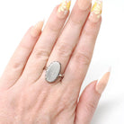 Letter "S" Signet Ring - Retro 10k White Gold Engraved Script Initial Statement - Vintage Circa 1960s Size 6 Fine 60s Scalloped Halo Jewelry