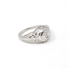 Vintage Diamond Ring - Art Deco 18k White Gold Natural .10 CT Solitaire Engagement - Circa 1930s Size 3 3/4 Hexagonal Filigree Fine Jewelry