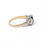 Vintage Sapphire & Diamond Ring - Mid Century 18k Yellow Gold Platinum Natural Three Stone - Circa 1950s Size 5 3/4 Fine Anniversary Jewelry