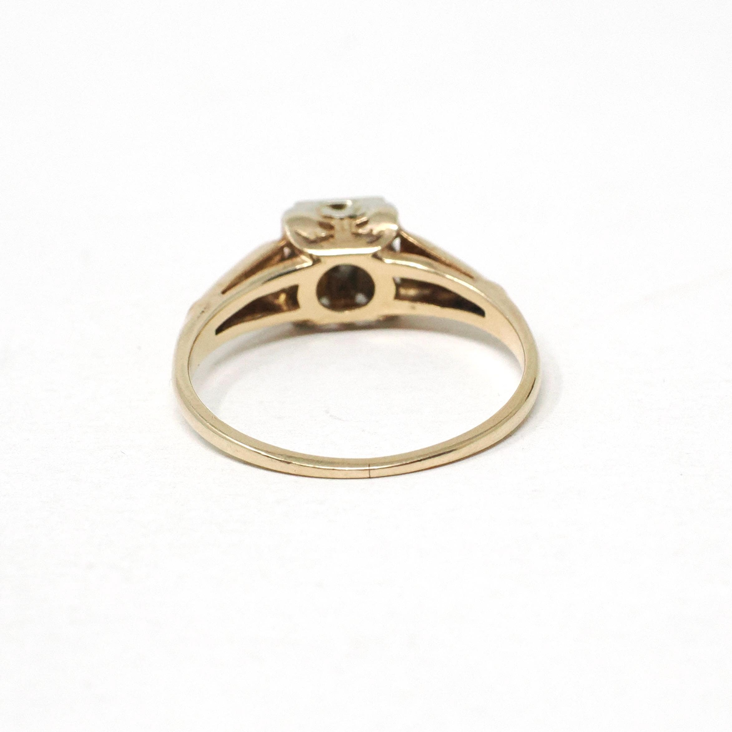 Mid Century Diamond Ring - Vintage 14k Yellow & White Gold Two Tone .20 CT Solitaire - Circa 1940s Era Size 6 1/2 Fine Engagement Jewelry