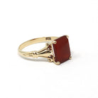 Vintage Carnelian Ring - Mid Century 14k Yellow Gold Natural Red Rectangle Gemstone - Circa 1940s Era Size 7 1/4 Fine Statement Jewelry