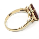 Vintage Carnelian Ring - Mid Century 14k Yellow Gold Natural Red Rectangle Gemstone - Circa 1940s Era Size 7 1/4 Fine Statement Jewelry