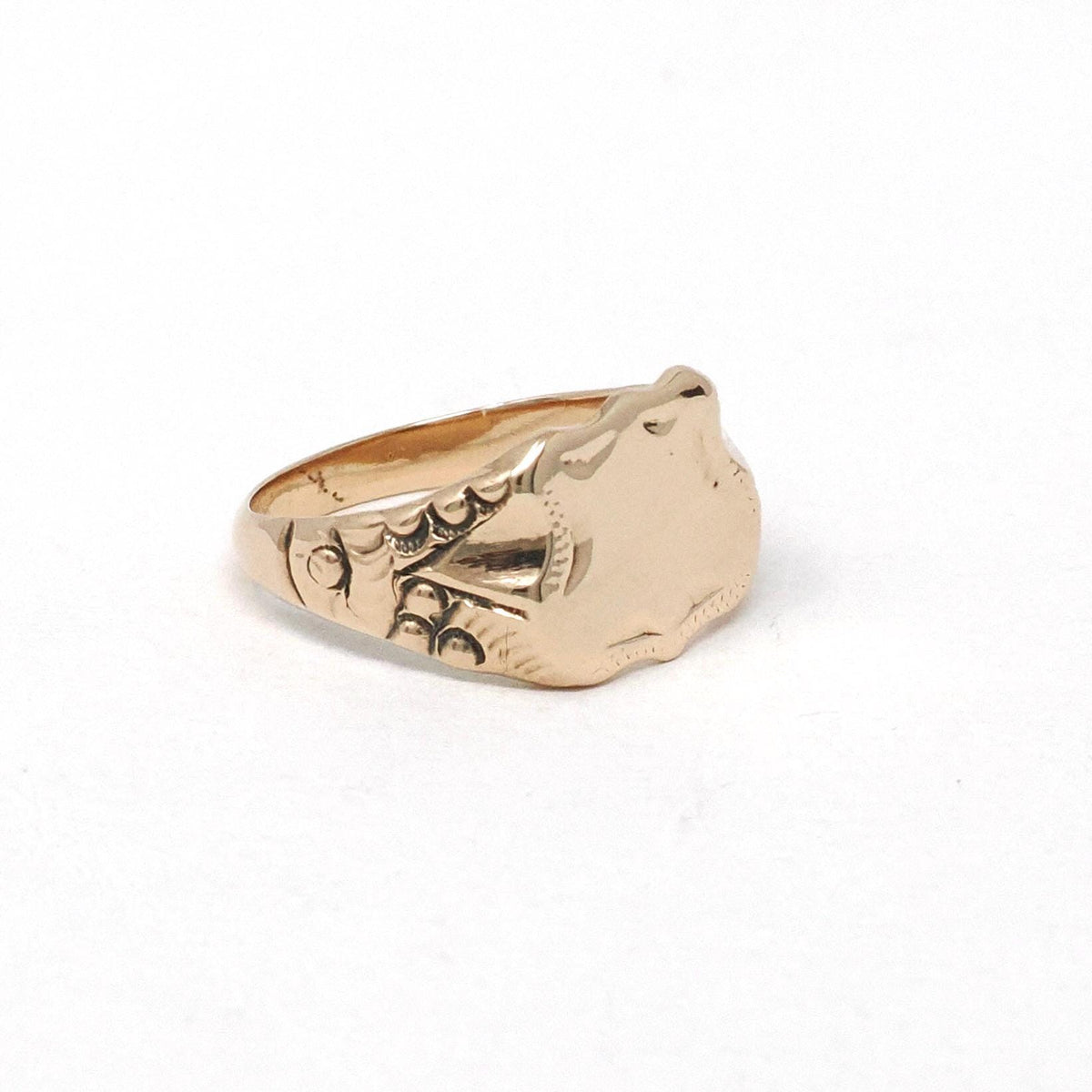 Edwardian Signet Ring - Antique 10k Rosy Yellow Gold Blank Shield Statement Unisex Band - Circa 1900s Era Size 5 1/2 Fine Floral Jewelry