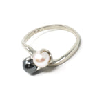 Vintage Toi Et Moi Ring - 10k White Gold Pearl & Hematite Bypass - Mid Century Era Circa 1950s Size 6 3/4 Fine June March Birthstone Jewelry