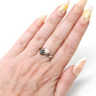 Vintage Toi Et Moi Ring - 10k White Gold Pearl & Hematite Bypass - Mid Century Era Circa 1950s Size 6 3/4 Fine June March Birthstone Jewelry