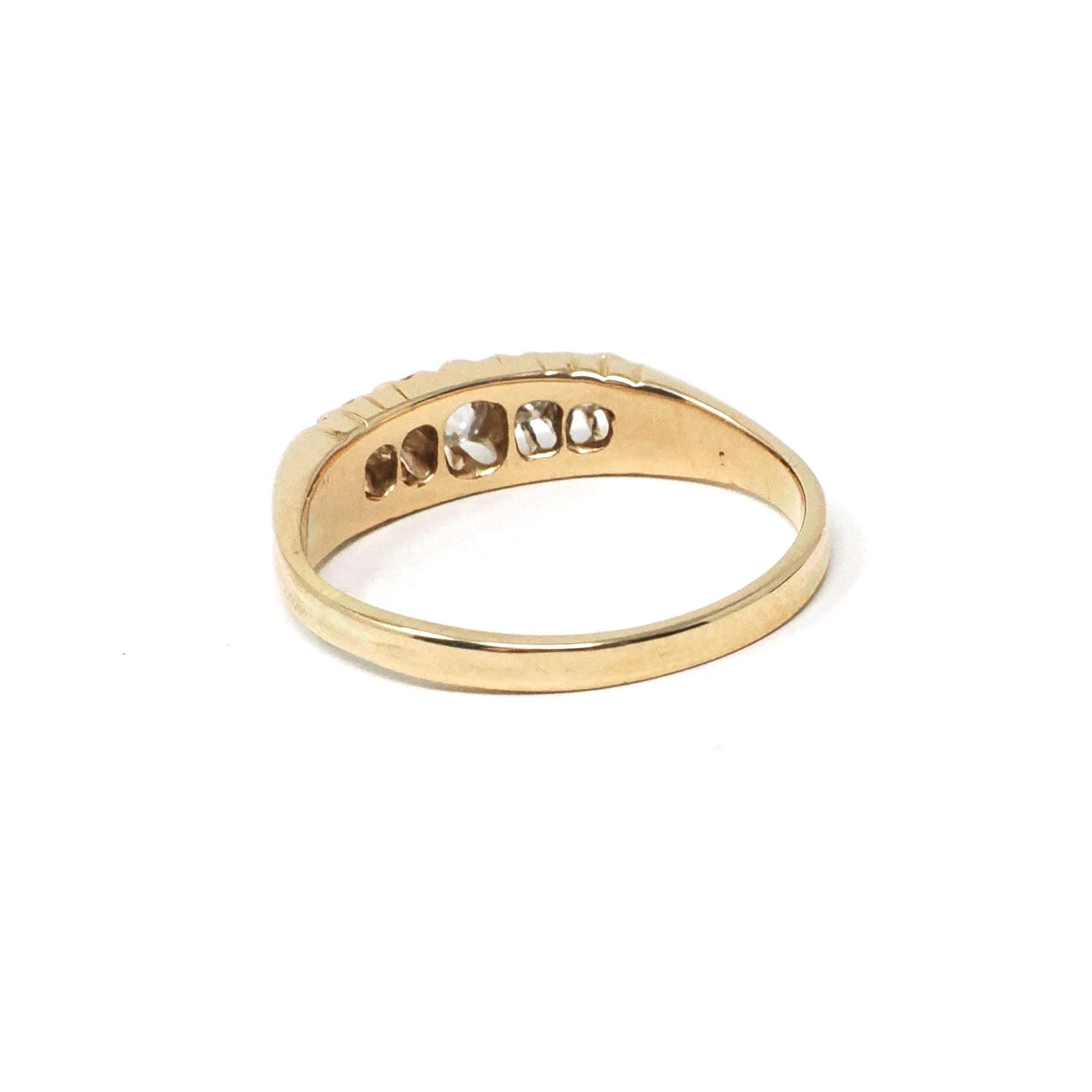 Antique Diamond Band - Edwardian 18k Yellow Gold .32 CTW Ring - Circa Early 1900s Era Size 6 1/4 Fine Engagement Wedding Bridal Jewelry