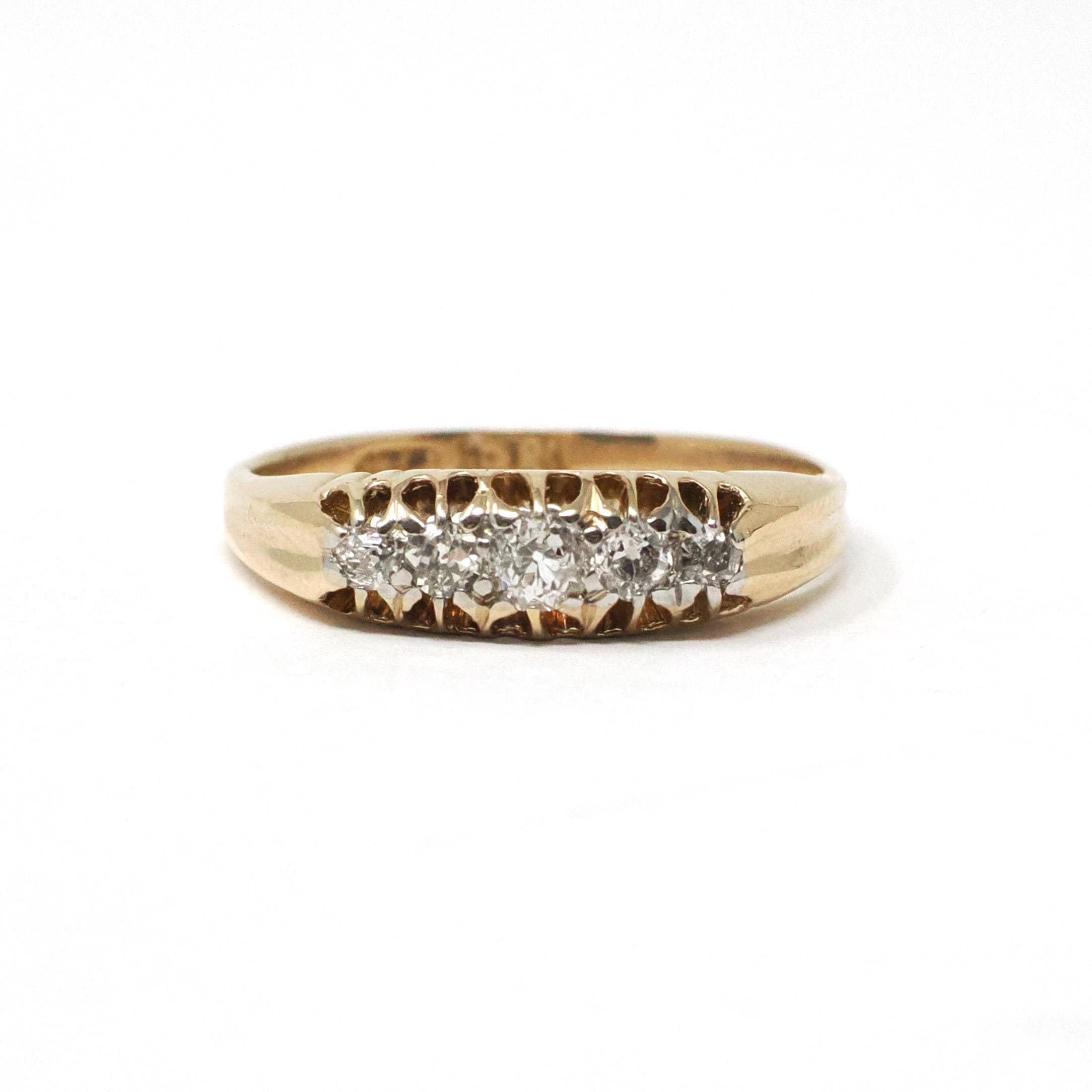 Antique Diamond Band - Edwardian 18k Yellow Gold .32 CTW Ring - Circa Early 1900s Era Size 6 1/4 Fine Engagement Wedding Bridal Jewelry