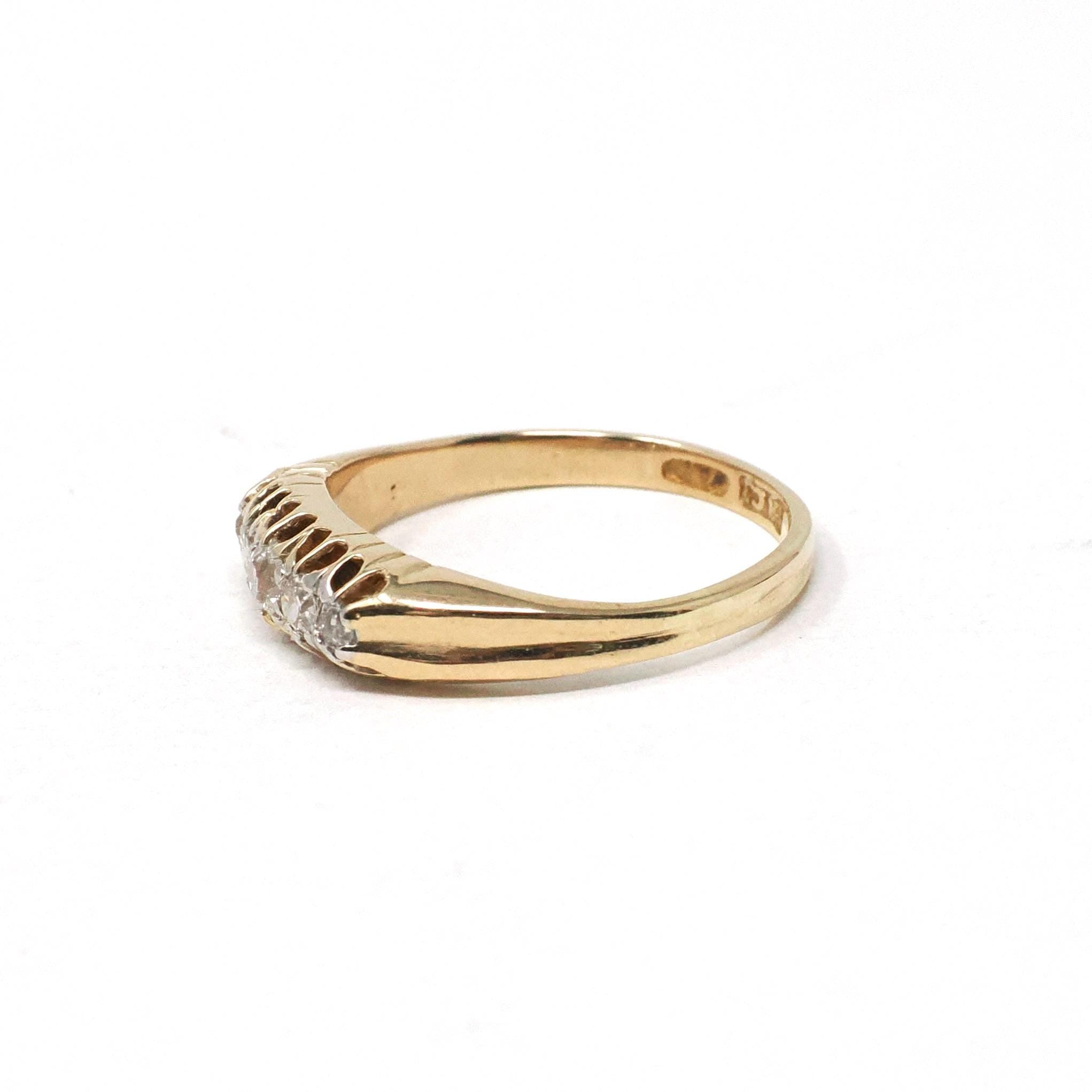Antique Diamond Band - Edwardian 18k Yellow Gold .32 CTW Ring - Circa Early 1900s Era Size 6 1/4 Fine Engagement Wedding Bridal Jewelry