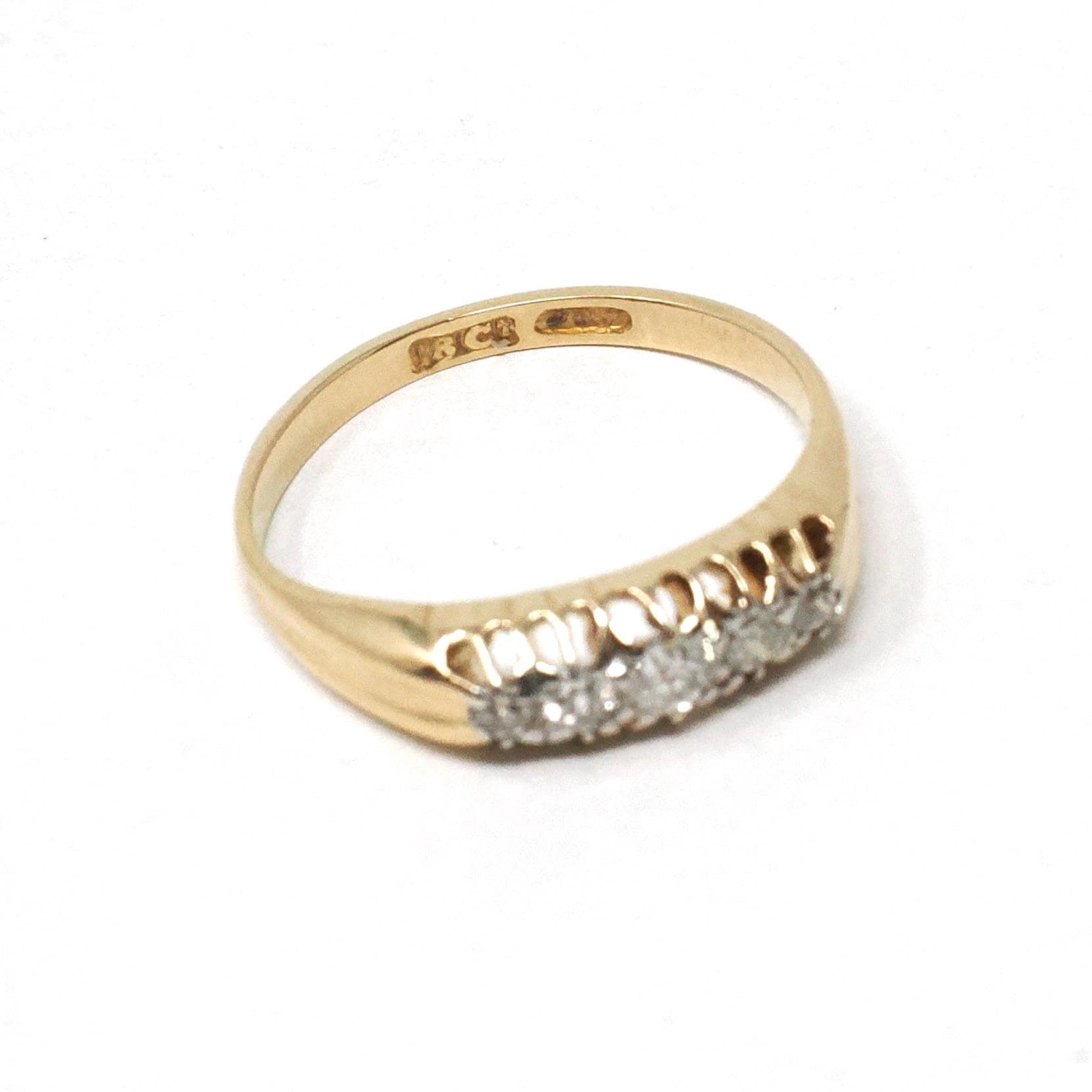 Antique Diamond Band - Edwardian 18k Yellow Gold .32 CTW Ring - Circa Early 1900s Era Size 6 1/4 Fine Engagement Wedding Bridal Jewelry