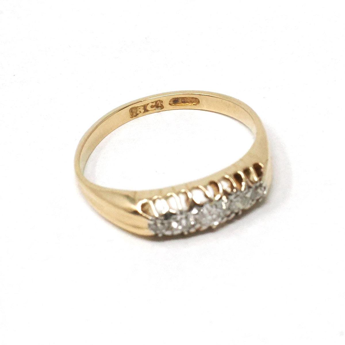 Antique Diamond Band - Edwardian 18k Yellow Gold .32 CTW Ring - Circa Early 1900s Era Size 6 1/4 Fine Engagement Wedding Bridal Jewelry