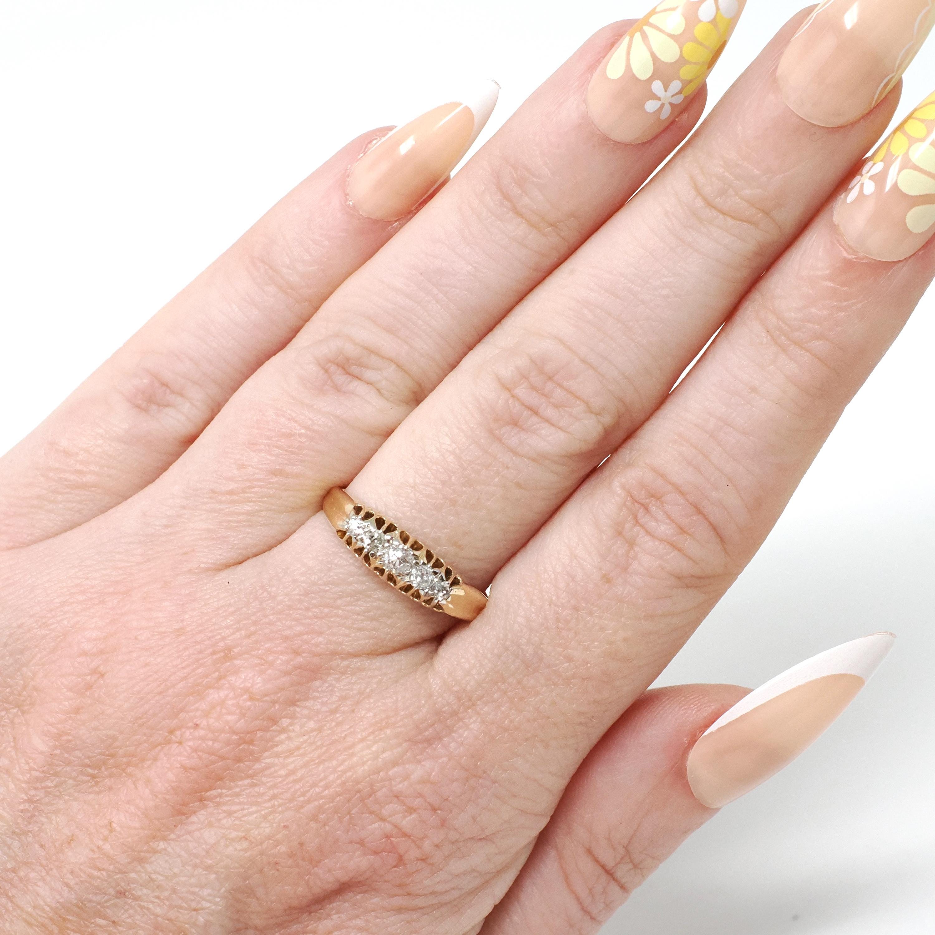 Antique Diamond Band - Edwardian 18k Yellow Gold .32 CTW Ring - Circa Early 1900s Era Size 6 1/4 Fine Engagement Wedding Bridal Jewelry