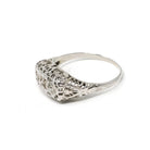 Art Deco Filigree Ring - Vintage 18k White Gold .07 CTW Natural Diamond Band - Circa 1930s Size 7 3/4 Bridal Fine Wedding Engagement Jewelry