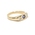 Tanzanite & Diamond Ring - Modern 14k Yellow Gold Three Stone Gem Band - Estate Circa 2000's Era Size 6 3/4 Purple Flush Set Fine Jewelry